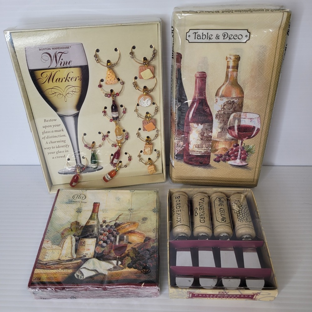 Boston Warehouse Buffet Charcuterie Items Wine Charms‎ Cheese Spreaders Napkins
